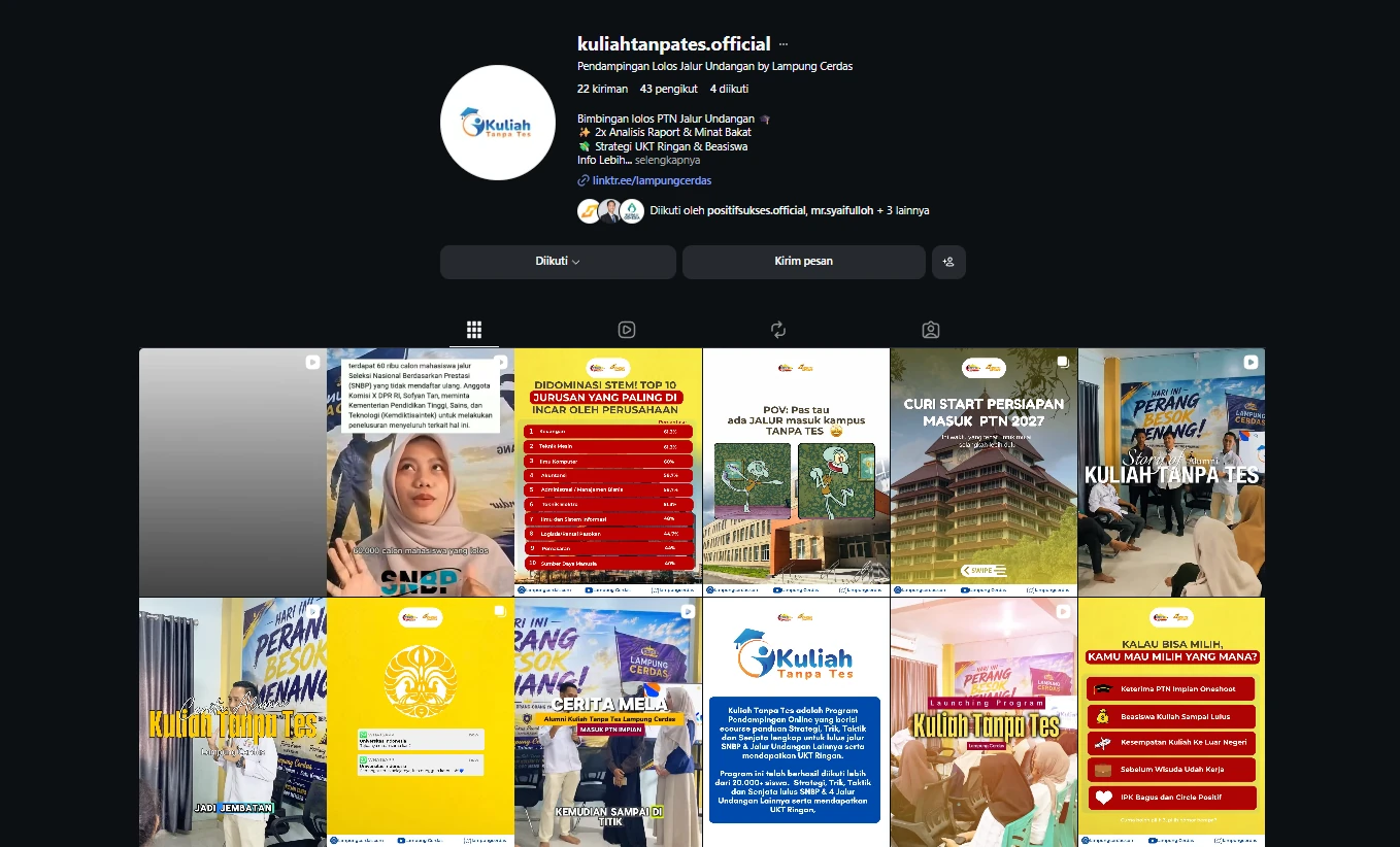 Kuliah Tanpa Tes Instagram content