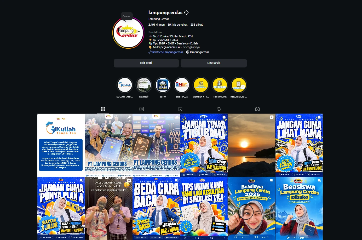 Lampung Cerdas Instagram profile and published work