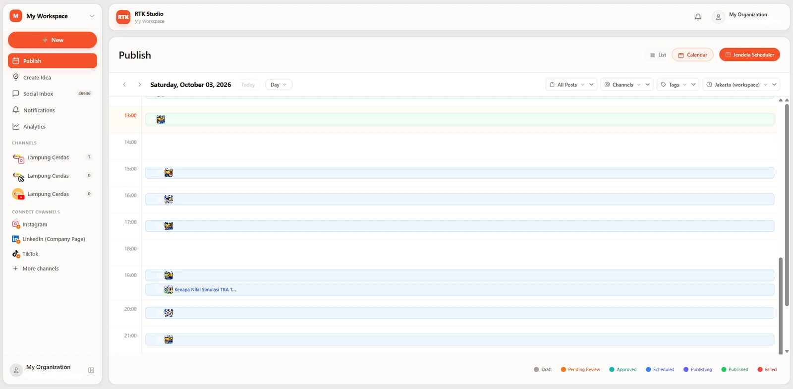 RTK Studio calendar for organising and scheduling social content